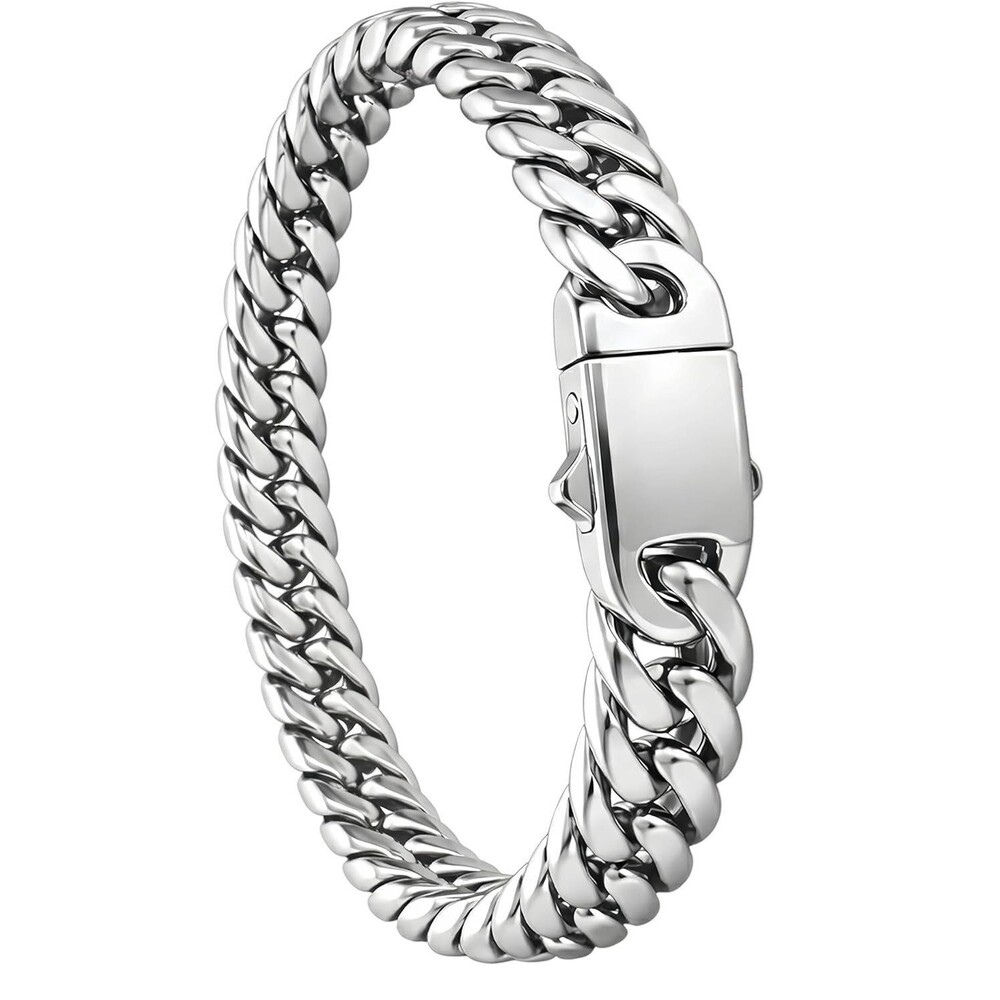 Men's 8mm Silver Stainless Steel Miami Cuban Bracelet with NFC Card Gift Box
